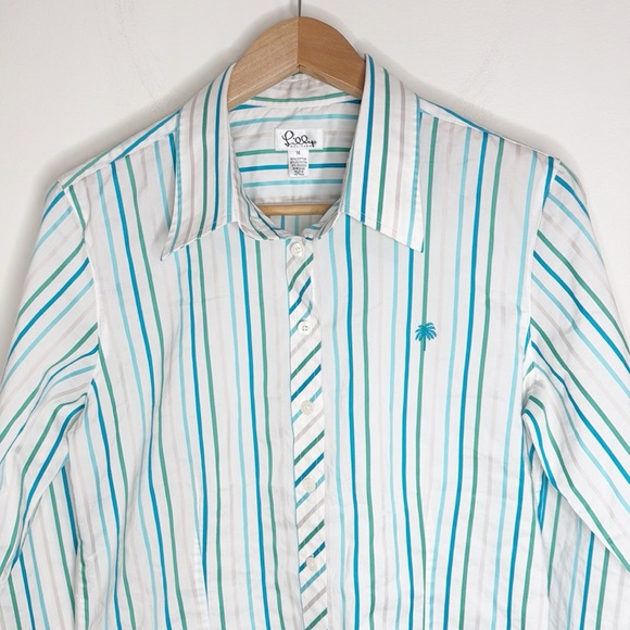 Lilly Pulitzer White & Multicolor Striped Long Sleeve Button Down Shirt Size 14 - Picture 3 of 9